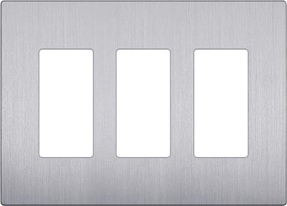 LIDER Brushed Finish Decorator Switch Cover, Screwless Wall Plate, Mid-Size 3-Gang 4.88" x 6.77", Unbreakable Polycarbonate Thermoplastic, UL Listed, LSWP-33M-BSV, Brushed Silver