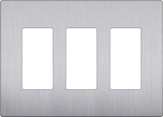 LIDER Brushed Finish Decorator Switch Cover, Screwless Wall Plate, Mid-Size 3-Gang 4.88" x 6.77", Unbreakable Polycarbonate Thermoplastic, UL Listed, LSWP-33M-BSV, Brushed Silver