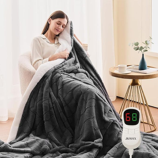 Heated Electric Blanket- Electric Throw Blanket 84"x90" for Bed- Heated Blanket with 5 Heating Levels& 4 Hours Auto Off for Couch Home Office - Soft Faux Fur Heating Blanket for Full Body(Grey)
