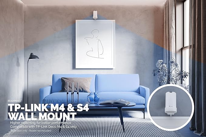 Adhesive Deco M4 & S4 Wall Mount Holder suitible for TP-Link WiFi Mesh, Strong VHB Tape Bracket, No Screws, Drilling & No Tools Needed, Easy to Install, White by Brainwavz (Single)