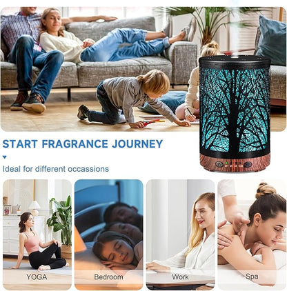 Essential Oil Diffuser 120ML Metal Aromatherapy Diffuser, Cool Mist Humidifier with Auto Shut-Off Protection 7 Color Lights for Home Office Spa (Tree)