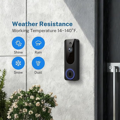 Doorbell Camera Wireless with Indoor Receiver, Battery Powered, AI Human and Motion Detection, 2 Way Talk, 1080P Night Vision, Cloud Storage (Sold Separately)