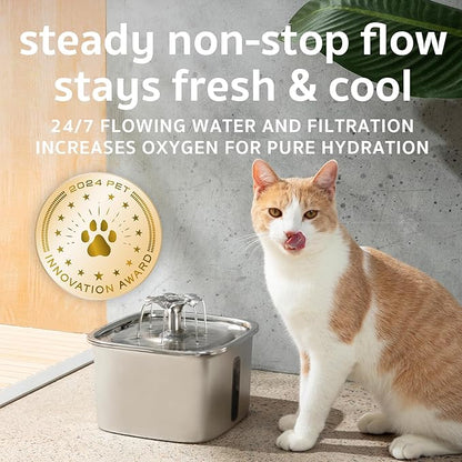 Veken Innovation Award Winner Stainless Steel Cat Water Fountain, 95oz/2.8L Automatic Pet Fountain Dog Water Dispenser with Replacement Filters & Silicone Mat, Gifts for Christmas, Cats, Dogs (Silver)