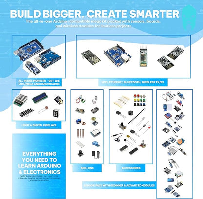 GAR Monster Starter Kit for Arduino - Robotics & IoT Development| Comprehensive 5-Board Set: Uno R3, Mega 2560, Nano V3, ESP32 WiFi+BT, ESP8266 NodeMCU | 25 Sensors, Tutorials & Organizer Toolbox
