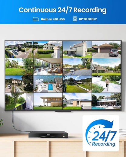 ZOSI 4K 16CH PoE Security Camera System, 8 x 8MP PoE IP Camera Outdoor Indoor with Human Detection, 100ft IR Night Vision, IP66 Weatherproof, 4K 16CH H.265+ NVR with 4TB HDD for 24/7 Audio Recording