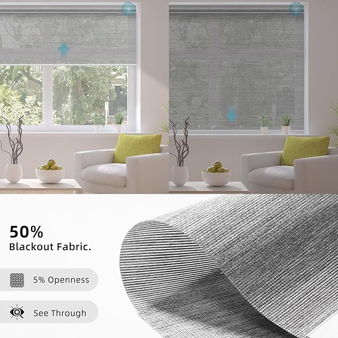 SmartWings Motorized Smart Blinds for Windows in Light Filtering, Electric Remote Roller Shades Compatible with Alexa/Google Home/Homekit, Custom Up to 110”W x 148”H, 5% Openness PVC Free Silver