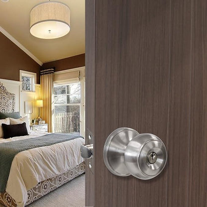 Gobrico 2 Pack Falt Ball Satin Nickel Finished Entry Door Locksets with Same Key Keyed-Alike Exterior Door Knobs