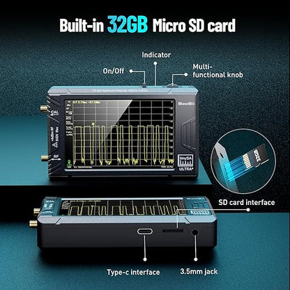 SEESII TinySA Ultra+ ZS406 5.4GHz Spectrum Analyzer with Hard Case: 4 inch Portable RF Test Kit with EVA Waterproof Shockproof Protective Shell for Ham Radio, Field Testing, V0.4.6.1