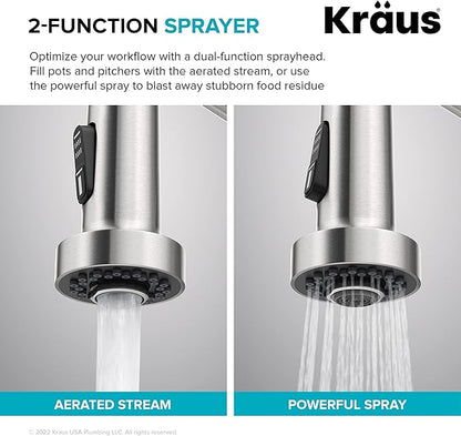 KRAUS Bolden Touchless Sensor Commercial Style 2-Function Single Handle Pull Down Kitchen Faucet in Spot-Free Brushed Brass, KSF-1610BB