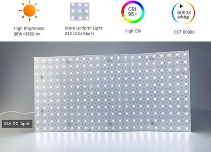 12-Pack LED Backlight Sheet 24V 36W 6000K White, 19.3X9.6 inches Each Unit, Dimmable Flexible LED Panel Sheet for Backlit Translucent Stone/Marble/Onyx/Quartz Countertops Walls