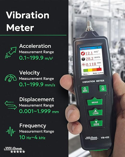 Vibration Meter VM-422 Digital Vibrometer Handheld Vibration Analysis Equipment Acceleration Velocity Displacement Measurement