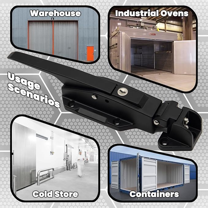 Walk in Cooler Door Handle, Walk in Cooler Door Closer Complete Latch Kit, Freezer Door Handle, Offset -1/8 in to 1/4 in(Flush) and 5.9" Solid Metal Interior Release Handle（Frosted Black）