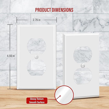 ENERLITES Duplex Receptacle Metal Wall Plate, Outlet Cover, Corrosion Resistant, Standard Size 1-Gang 4.50" x 2.76", Powder Coated Stamped Steel, 7721-WG, White Gloss