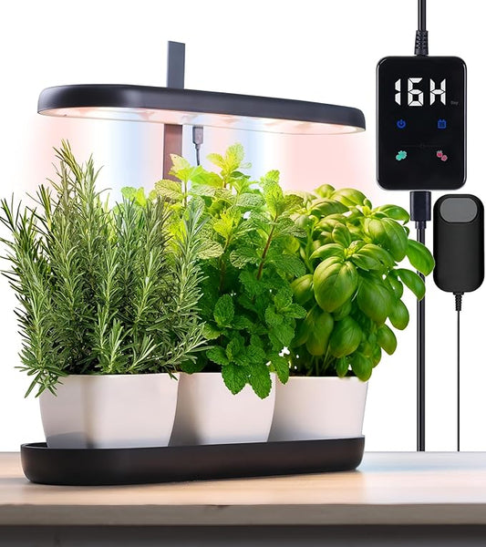 Grow Lights for Indoor Plants, 20W Full Spectrum LED Grow Lamp for Indoor Garden with Intelligent Controller, Height Adjustable, Ideal for Home Desk Plant Lighting (Black, ABS Base)
