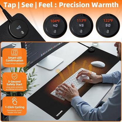 Heated Desk Pad, 31.5"×13" PU Leather Mouse Mat with Digital Temp Display, 3-Level 122℉ Warmth, 4H Auto Shut-Off, Waterproof Non-Slip Office & Home Heating Mat