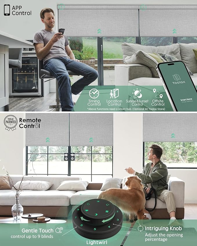 Yoolax Motorized Blinds with Remote, Smart Blinds for Windows Blackout Automatic Shades Compatible with Alexa Remote Control Roller Window Shades with Valance, Custom Size (V-Foggy White)