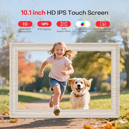 Frameo 10.1" WiFi Digital Picture Frame with 32GB Memory, 1280 x 800 IPS HD Touch Screen Electronic Photo Frame, Auto-Rotate, Slideshow, Share Photos/Video Remotely Anywhere White Wood Grain