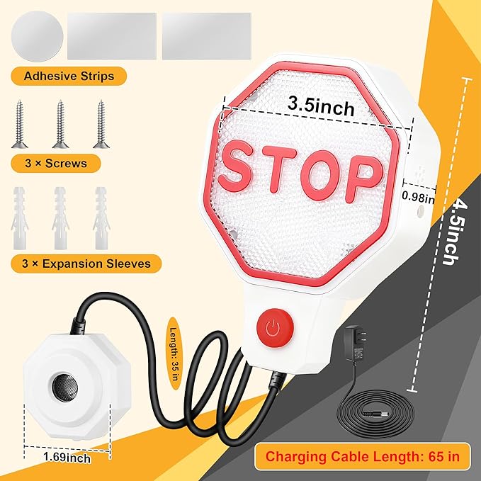 Adjustable Garage Parking Sensor Aid with with Red/Yellow/Green LED Display, Garage Parking Aid Set Stop Distance 6"–6 ft, Battery (Not Included) or USB Powered, No-Drill Installation(White)
