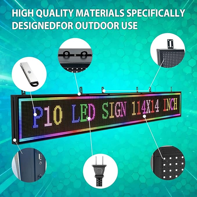 Programmable Led Sign with Full Color Display - Energy Saving and Waterproof Led Message Board for Schools, Shops and Cafes, Supports wifi Connection,115"x14"