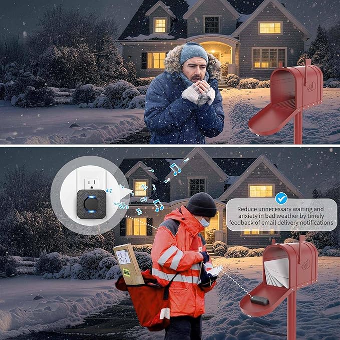 Mailbox Alarm Mail Chime Notification System-Mail Alarm 600 ft Long Range Wireless Mailbox Alert With LED Light Flashing and Sound Reminders