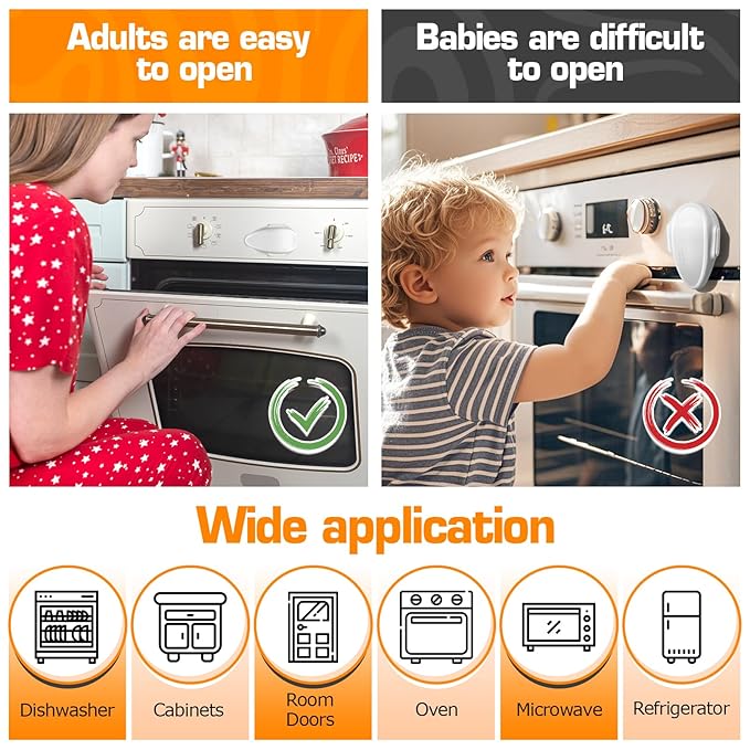 Oven Lock Child Safety (2 Pack), Cabinet Locks Baby Proofing, Baby and Child Proof Locks for Drawer Oven Stove Door, Upgrade Heat-Resistant Material, Easy to Install, No Toolf Need - White
