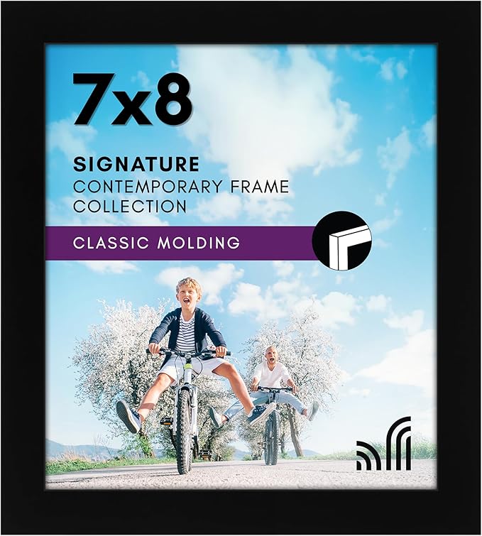 Americanflat 7x8 Picture Frame with Shatter-Resistant Glass - Signature Collection - Gallery-Style Frames Made of Engineered Wood - Photo Frame for Tabletop and Wall Display - Black