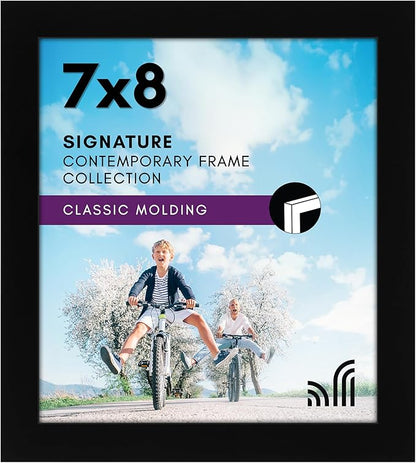 Americanflat 7x8 Picture Frame with Shatter-Resistant Glass - Signature Collection - Gallery-Style Frames Made of Engineered Wood - Photo Frame for Tabletop and Wall Display - Black