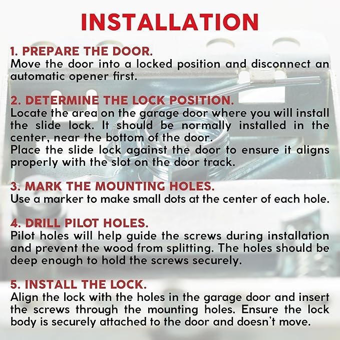 Garage Door Lock Kit, L-Handle Lock with Inside Slide Lock Latch Mechanism, Home Improvement Door Lock