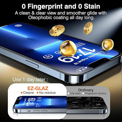 EZ-GLAZ-4+2 Pack for iPhone 13 Pro Privacy Screen Protector[6.1 inches] With Camera Lens Protector, [Drop Protection] 9H Hardness Full Coverage Anti-Spy Tempered Glass Film, Easy to install