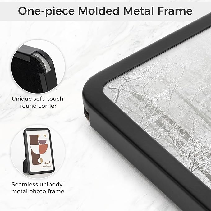 Axeman 5x7 Picture Frame-Metal Rounded Corner Frame 5x7, 5''x7''Photo Frame with Tempered Glass,Tabletop and Wall Display, One-Piece 5 By 7 Metal Picture Frame for images, Black