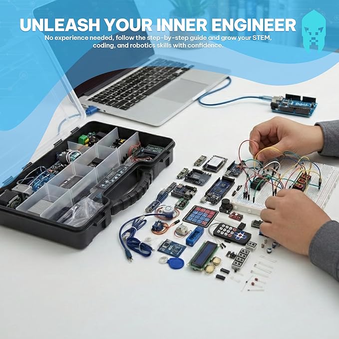 GAR Monster Starter Kit for Arduino - Robotics & IoT Development| Comprehensive 5-Board Set: Uno R3, Mega 2560, Nano V3, ESP32 WiFi+BT, ESP8266 NodeMCU | 25 Sensors, Tutorials & Organizer Toolbox