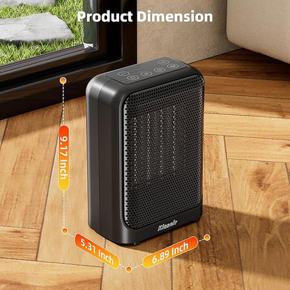Space Heater, 1400W Electric PTC Ceramic Heaters Indoor Portable 2S Fast Heating with Thermostat, LED Display, ECO & Sleep Mode, Quiet Small Heater with 24H Timer, Tip-Over Protection, Black