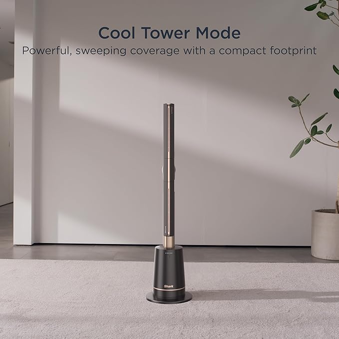 Shark TurboBlade Fan—Ultra-customizable bladeless tower fan, pivots, twists, oscillates 180°, circulates and propels air, 10 noise levels + 10 speeds, easy to clean, charcoal, TF202S
