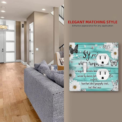 Teal Butterfly Daisy Rustic Wooden Signs Wallplates 1 Toggle 1 Duplex Switch Plate Electrical Gfci Faceplate Decorative Light Switch Covers For Farmhouse Cabin Decor