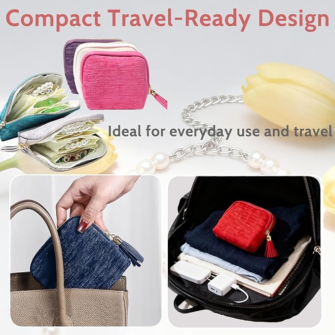 Stuffdatas Travel Jewelry Case, Stuffdatas Bags, Small Jewelry Travel Pouch Mini, Travel Jewelry Organizer Pouch Velvet, with 5 Compartments (3PCS-E)