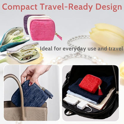 Stuffdatas Travel Jewelry Case, Stuffdatas Bags, Small Jewelry Travel Pouch Mini, Travel Jewelry Organizer Pouch Velvet, with 5 Compartments (2PCS-A)