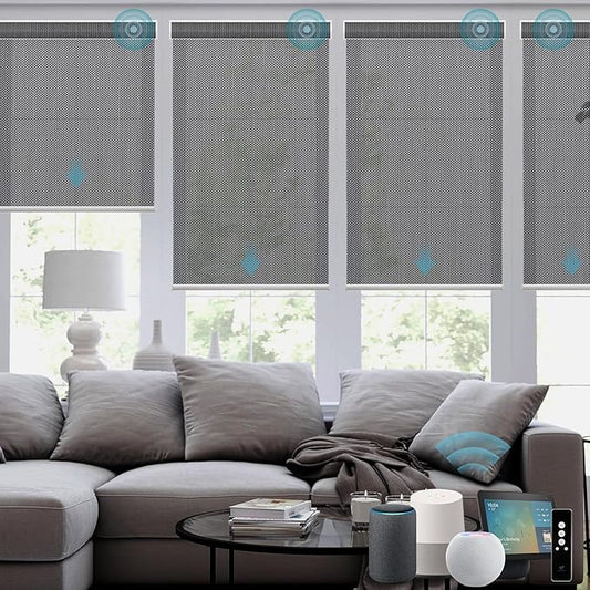 SmartWings Motorized Smart Blinds for Windows in Light Filtering, Electric Remote Roller Shades Compatible with Alexa/Google Home/Homekit, Custom Up to 110”W x 148”H, 5% Openness Aventus Charcoal Grey