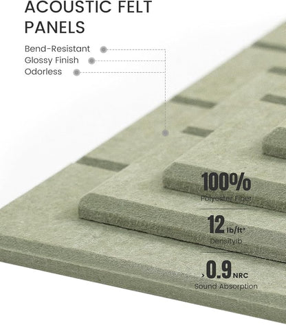 Felt Bulletin Board Tiles Large 36" x 24" Cork Board Alternative-6 Pack with 40 Adhesive Tabs, Thick Slat Wall Panels for Office Decor, Push Pin Board Wall Organizer Alternative - Sage