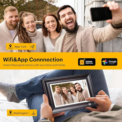 KODAK WiFi Digital Picture Frame, 1920 x 1200 HD Touchscreen Digital Photo Frame, 10.1 Inches Intelligent Electronic Picture Frame with 32 GB,Auto-Rotate, Share Moments Instantly Gifts(Wood Frame)