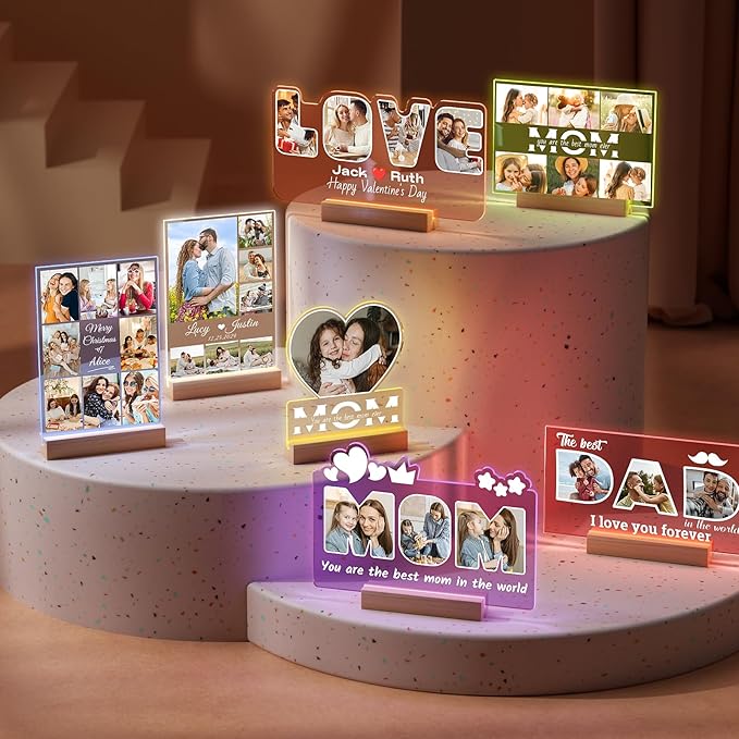 Personalized Gifts for Dad from Daughter Son, Personalized Picture Frame with Photo, Custom Photo Frame with Night Light, Customized Dad Birthday Gifts