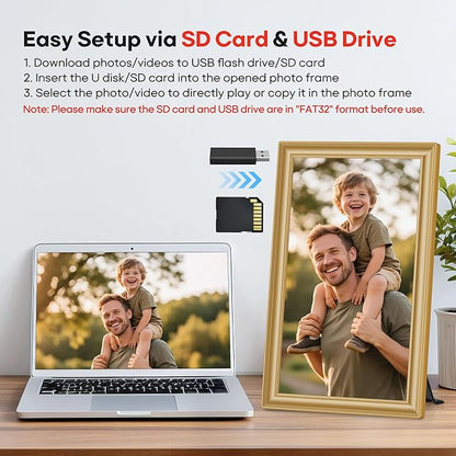 64GB 15.6" Frameo Digital Picture Frame WiFi, Large Electronic Photo Frames Golden 1920 x 1080 IPS FHD Touch Screen, Send Photos from Your Phone from Anywhere, Best Gifts for Family and Friends