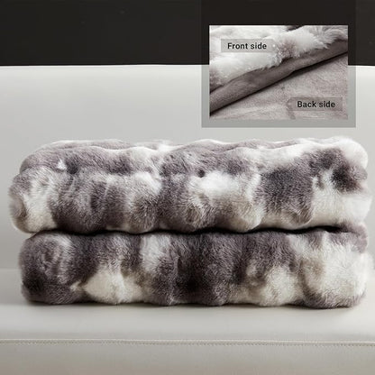SAPHREAS Faux Fur Throw Blanket for Couch, Fluffy Fuzzy Bubble Blanket for Sofa Bed Living Room, Decor Soft Cozy Gifts for Women Men, 50x60” Tie Dye Grey