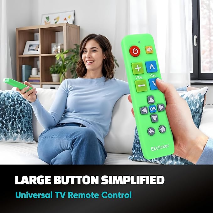 Plus Big Button Universal TV Remote (Green) Simple Easy to Use, Works with Major TV Brands (2xAAA Batteries Not Included)