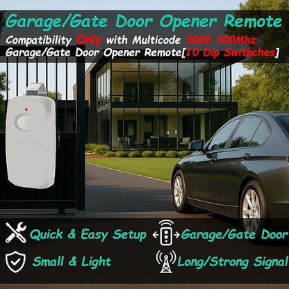 2 for 10 Dip Switch Multicode Gate Door Opener Remote,Replacement for Multi-Code Garage Door Opener Remote Transmitter 3089 MCS308911 3060 MCS306010,3070 MCS307010,300MHz