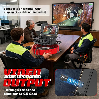 Sewer Camera, Self Leveling Drain Camera 230ft with Meter Counter, 7mm Thick Cable, 9" HD Screen 1080P Plumbing Cameras Snake with Light, 5100mAh Battery Duct Pipe Video Inspection Cam DVR 32GB