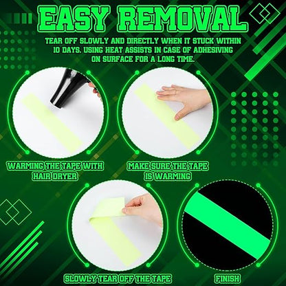 4 Rolls Glow in The Dark Tape 32.8 ft x 2 Inch Luminous Phosphorescence Green Long Lasting Bright Glow Tape for Halloween Night Decorations, Theater Stages, Stairs, Walls, Steps and Exit Sign