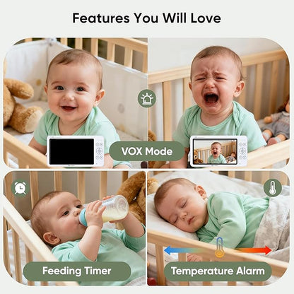 bonoch 7" Baby Monitor with Camera and Audio, Upgraded 1080P HD MegaView No WiFi Video Baby Monitor, 6000mAh Battery, VOX Mode, Night Vision, Hack Proof, Remote PTZ, White Noise, Ideal Gifts