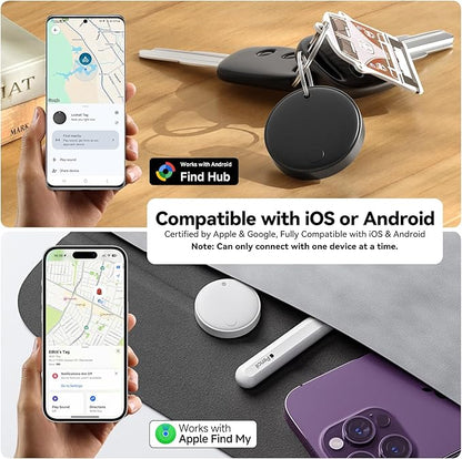 Eelexa Dual Platform (for iOS and Android) Smart Tag Tracker, 4 Pack Dual System Air Tracker Tag Compatible with Apple Find My or Google Find Hub APP, Keys Finder, Item Locator with Waterproof&Light