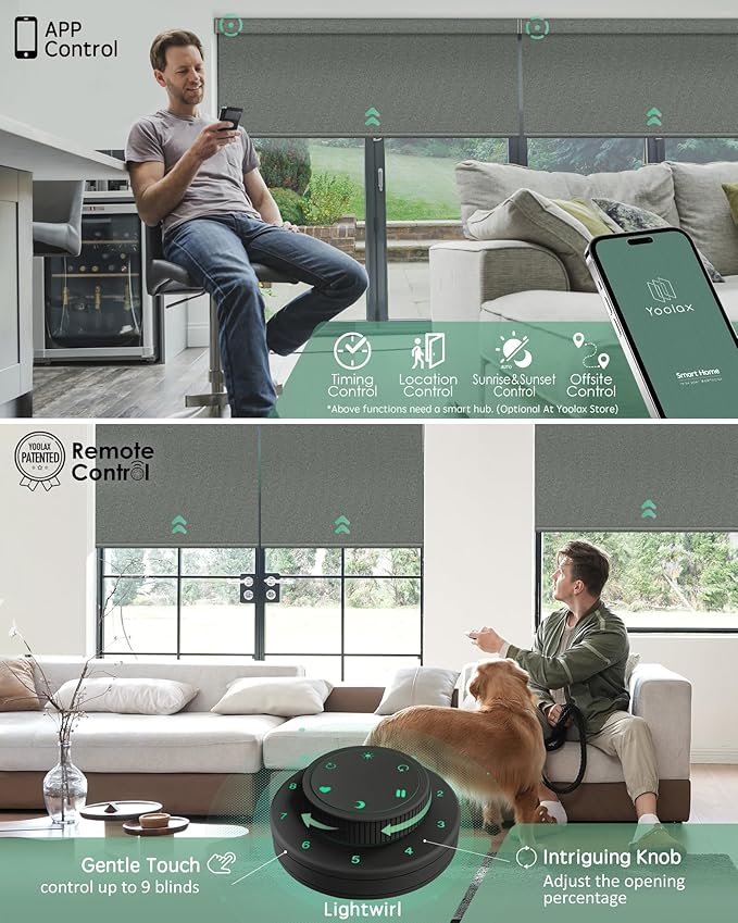 Yoolax Motorized Blinds with Remote, Smart Blinds for Windows Blackout Automatic Shades Compatible with Alexa Remote Control Roller Window Shades with Valance, Custom Size (V-Pigeon Grey)