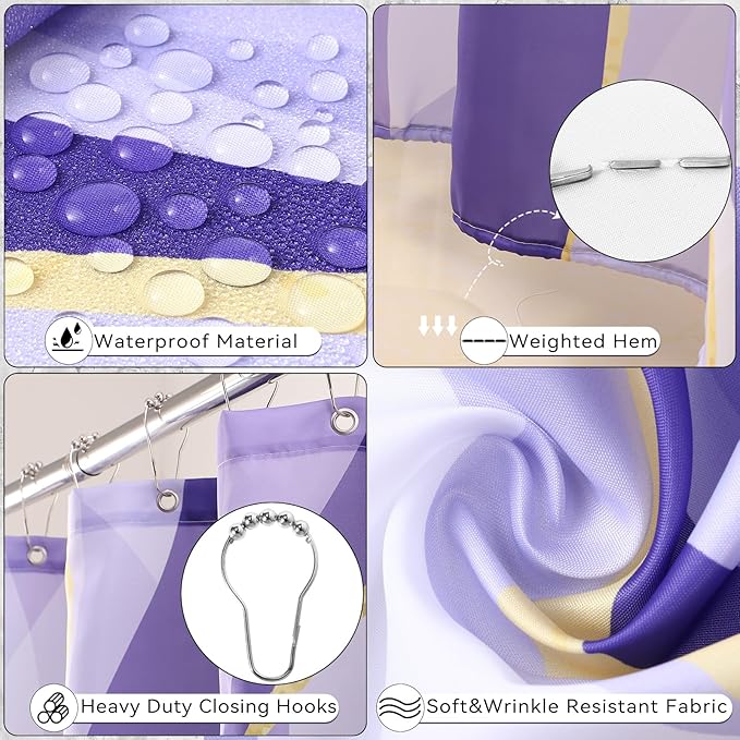Bathroom Set - Purple and Gold Bathroom Accessories, Bathroom Sets with Shower Curtain and Rugs, Purple Shower Curtain Set with Bathroom Trash Can, Soap Dispenser, Soap Dish for Home Decor